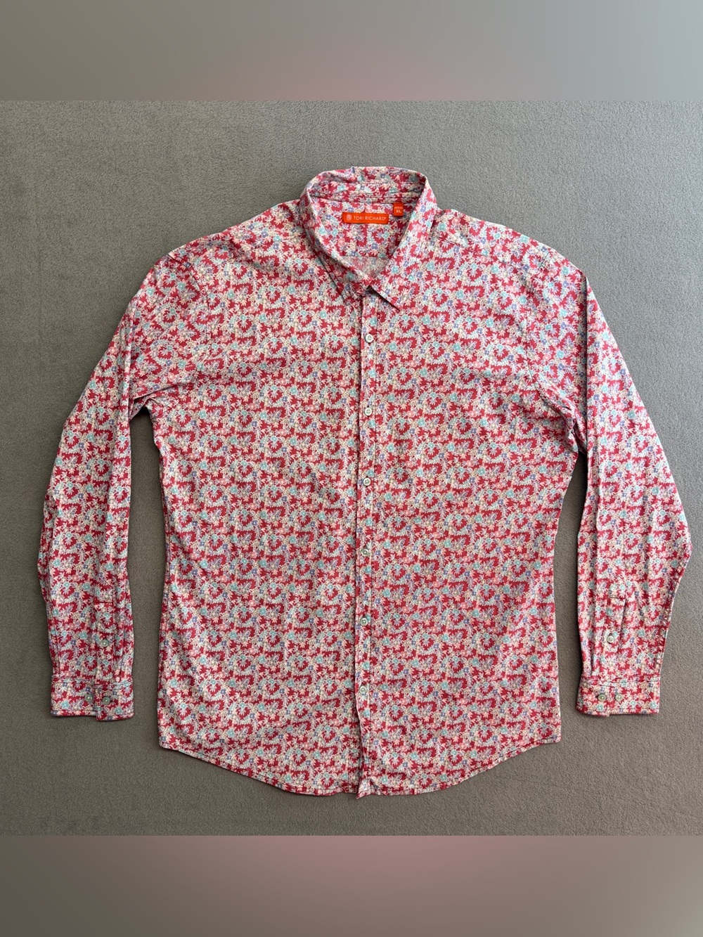 Tori Richard Button Up Shirt XL Men's Long Sleeve Floral Hawaiian Stretch Red